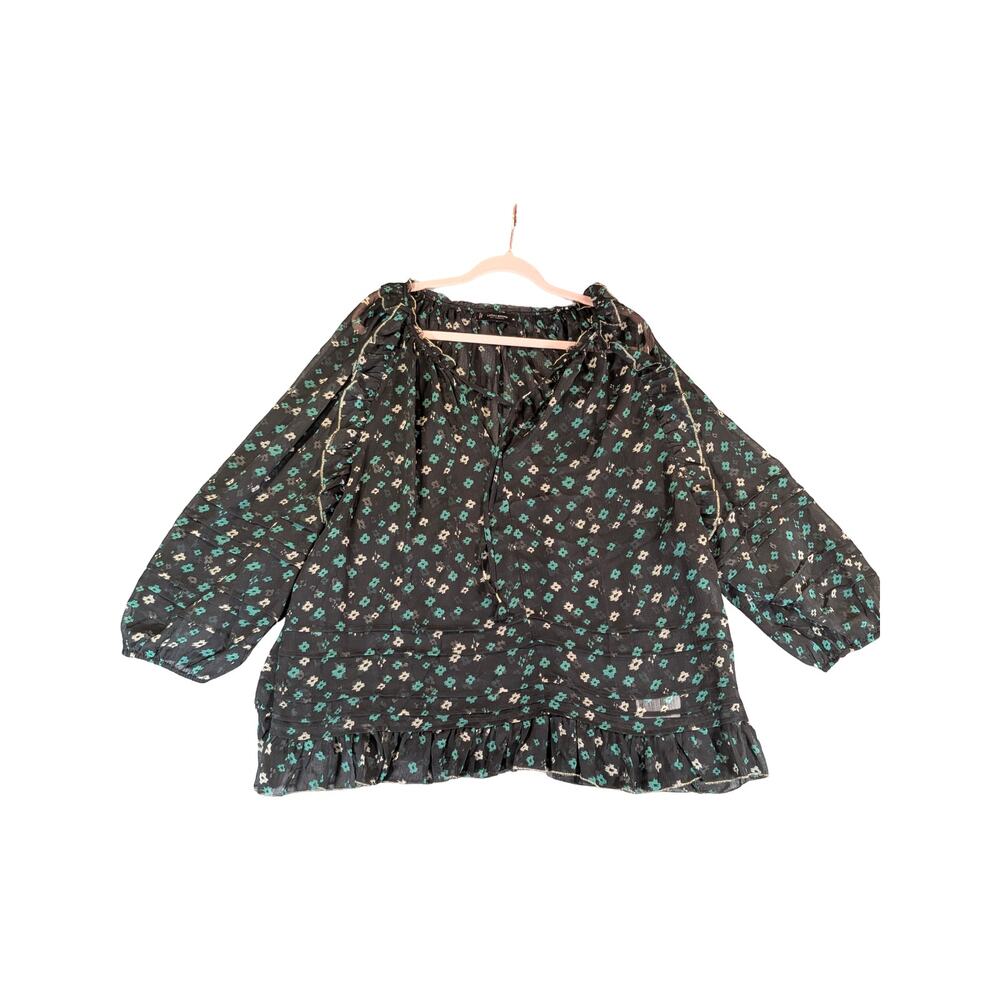 Lucky Brand Sheer Floral Boho Peasant Top XL